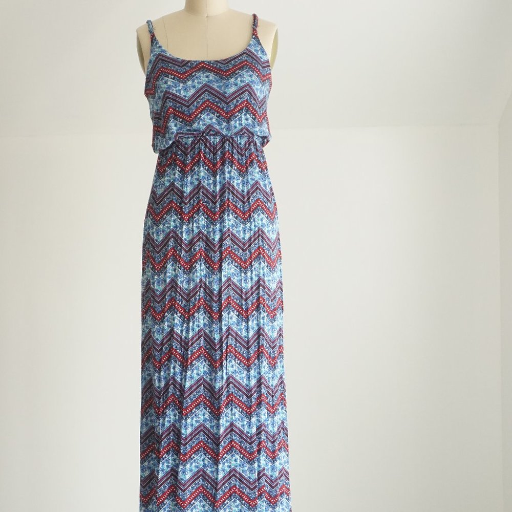 Blue Chevron Maxi Dress